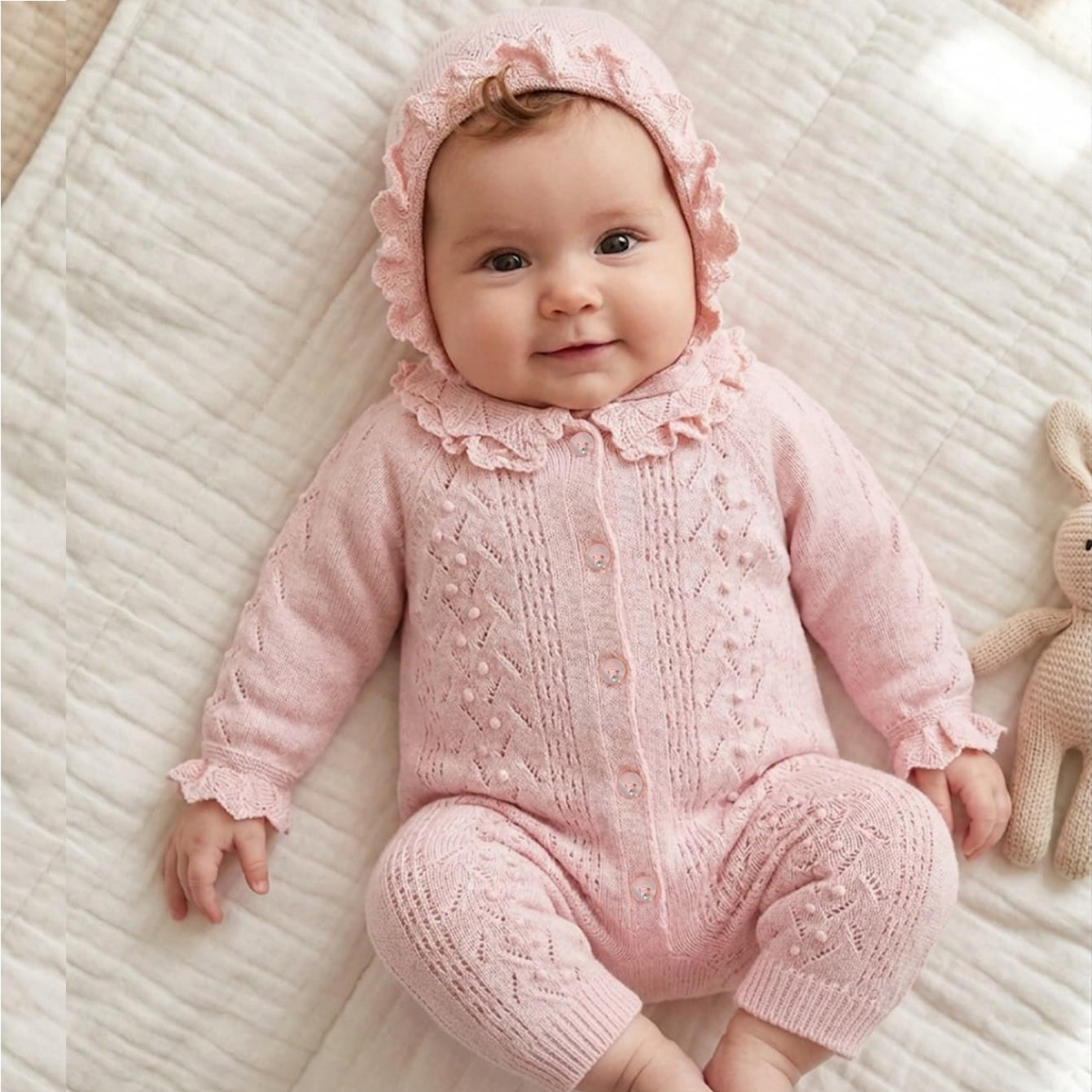 2PCS Sweet Solid Color Knit Long Sleeve Baby Girl Jumpsuit