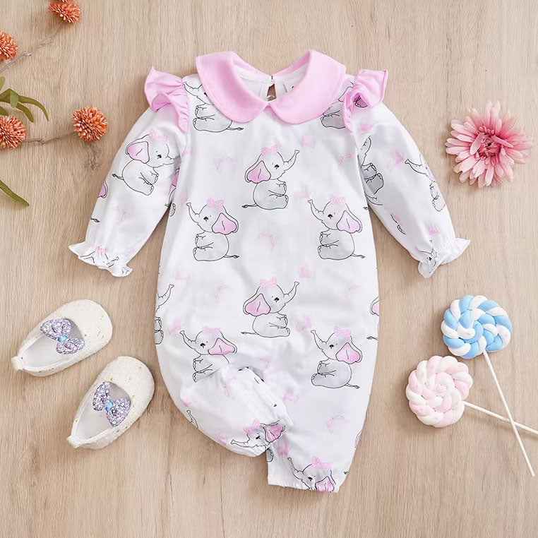 Lovely Elephant Printed Long Sleeve Baby Jumpsuit