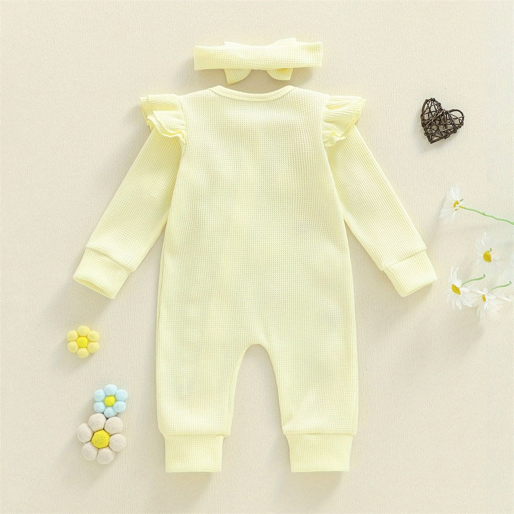 2PCS Cute 3D Flower Ruffled Long Sleeve Baby Jumpsuit