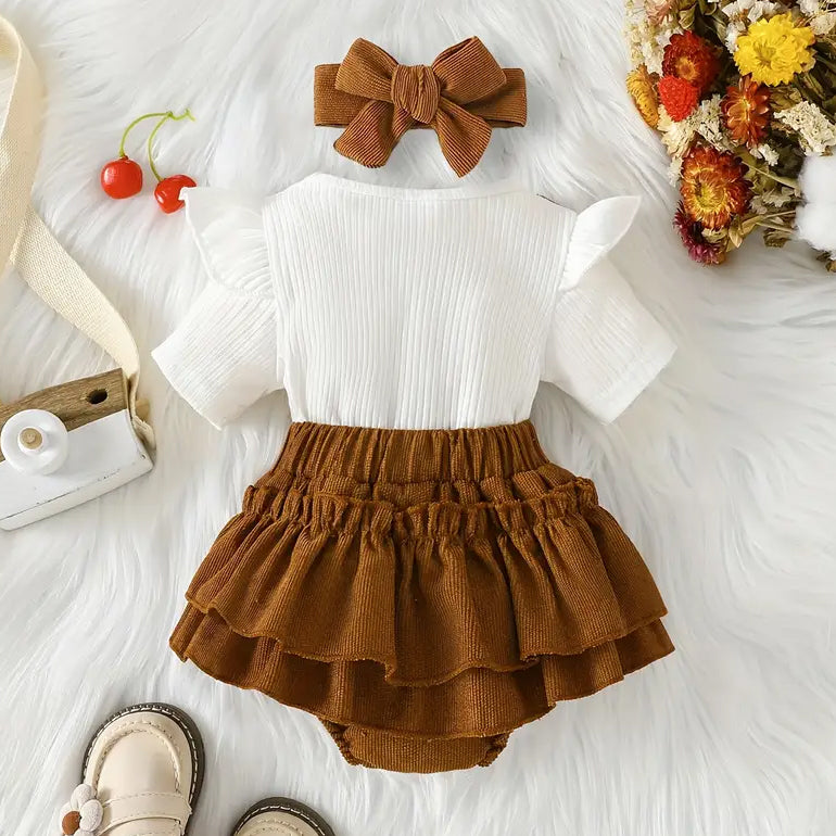 2PCS Solid Color Patchwork Short Sleeve Baby Romper