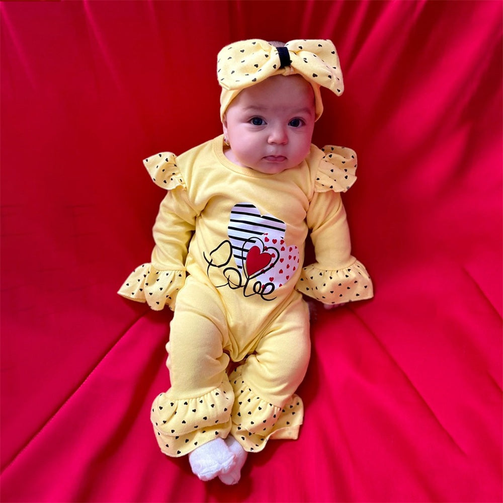 2PCS Love Letter Heart Long Sleeve Ruffle Baby Jumpsuit