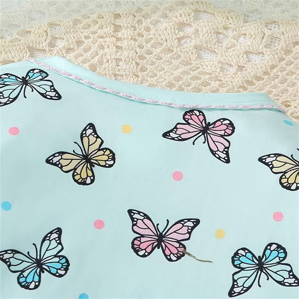 2PCS Comfy Butterfly Print Long Sleeve Baby Jumpsuit