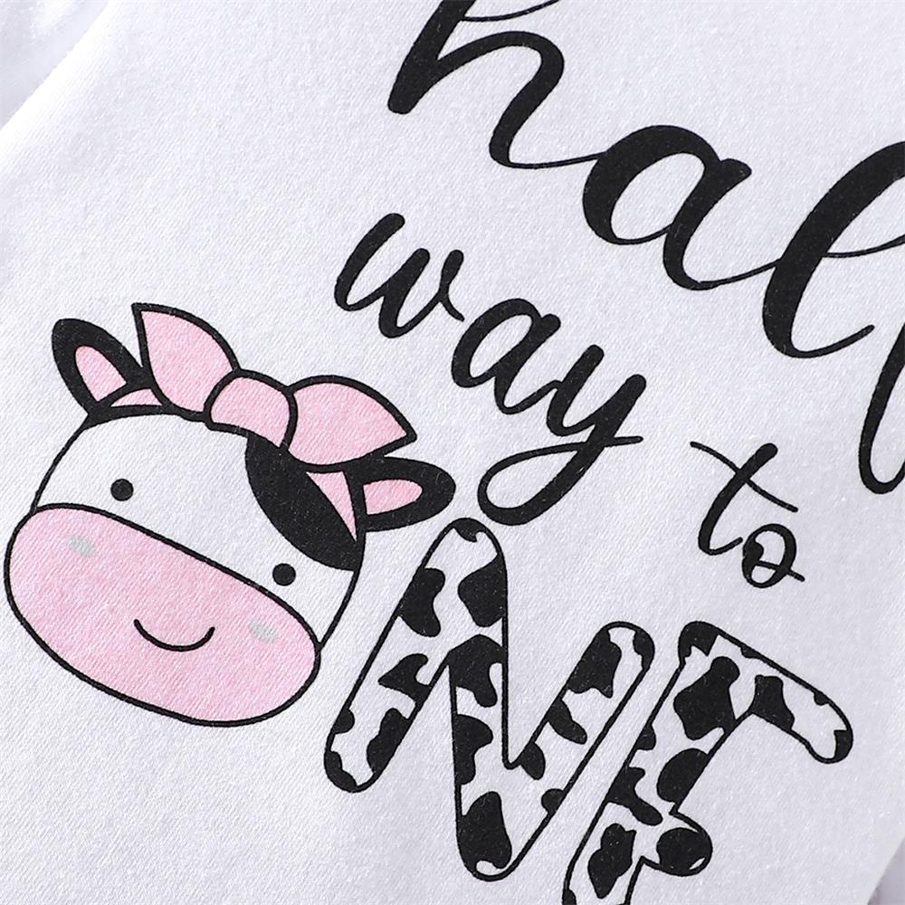 3PCS Halt Way To One Letter Print Long Sleeve Baby Girl Set