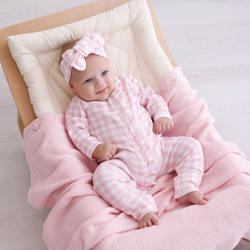 2PCS Lovely Plaid Printed Long Sleeve Baby Jumpsuit