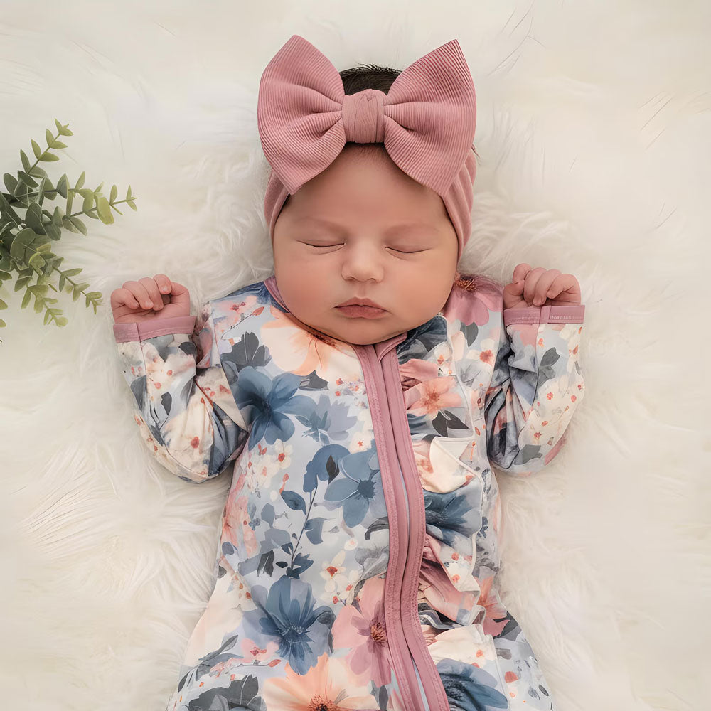 Grace Floral Printed Zipper Long Sleeve Baby Jumpsuit