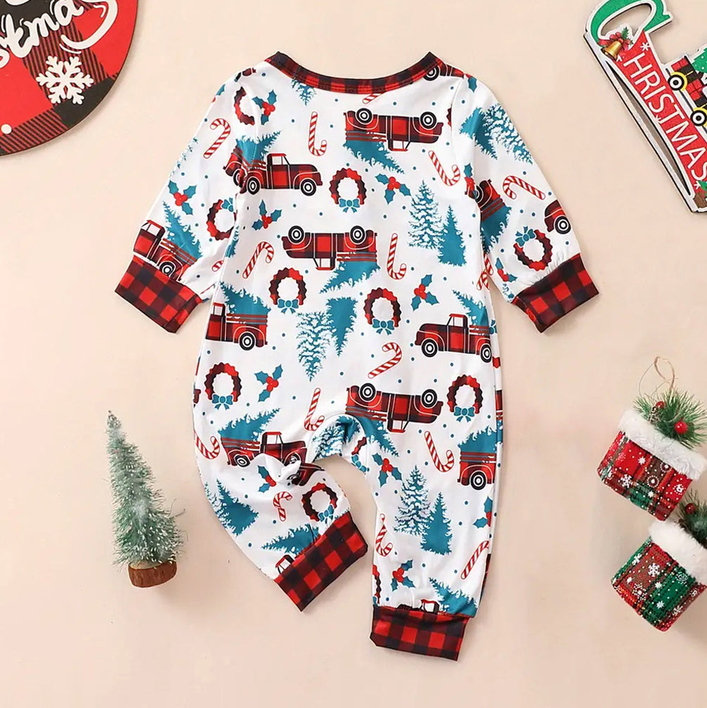 Christmas Style Cartoon Truck Printed Long Sleeve Baby Jumpsuit