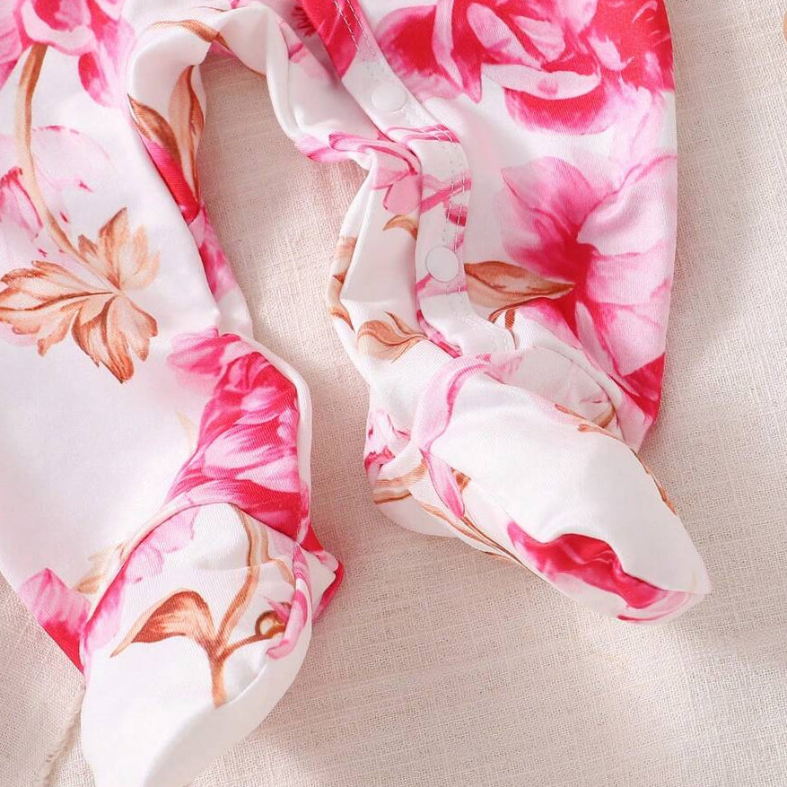2PCS Gorgeous Floral Printed Long Sleeve Baby Jumpsuit