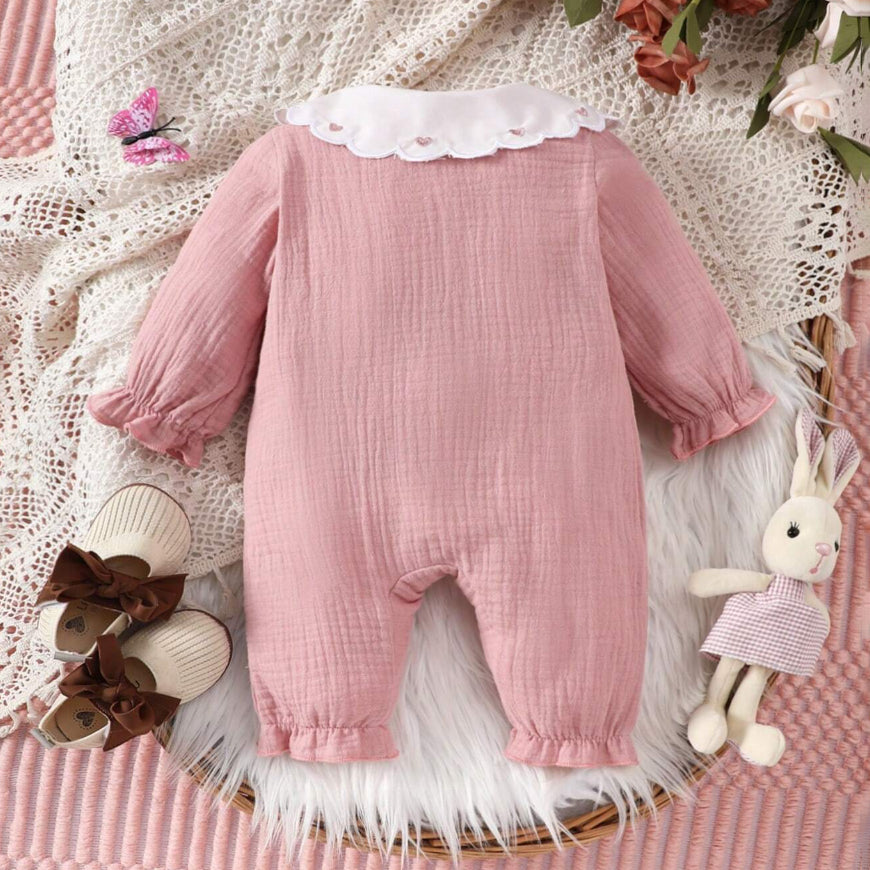 Sweet Bow Decoration Solid Color Baby Jumpsuit