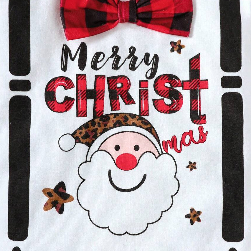 3PCS Merry Christmas Letter Santa Plaid Print Baby Boy Set