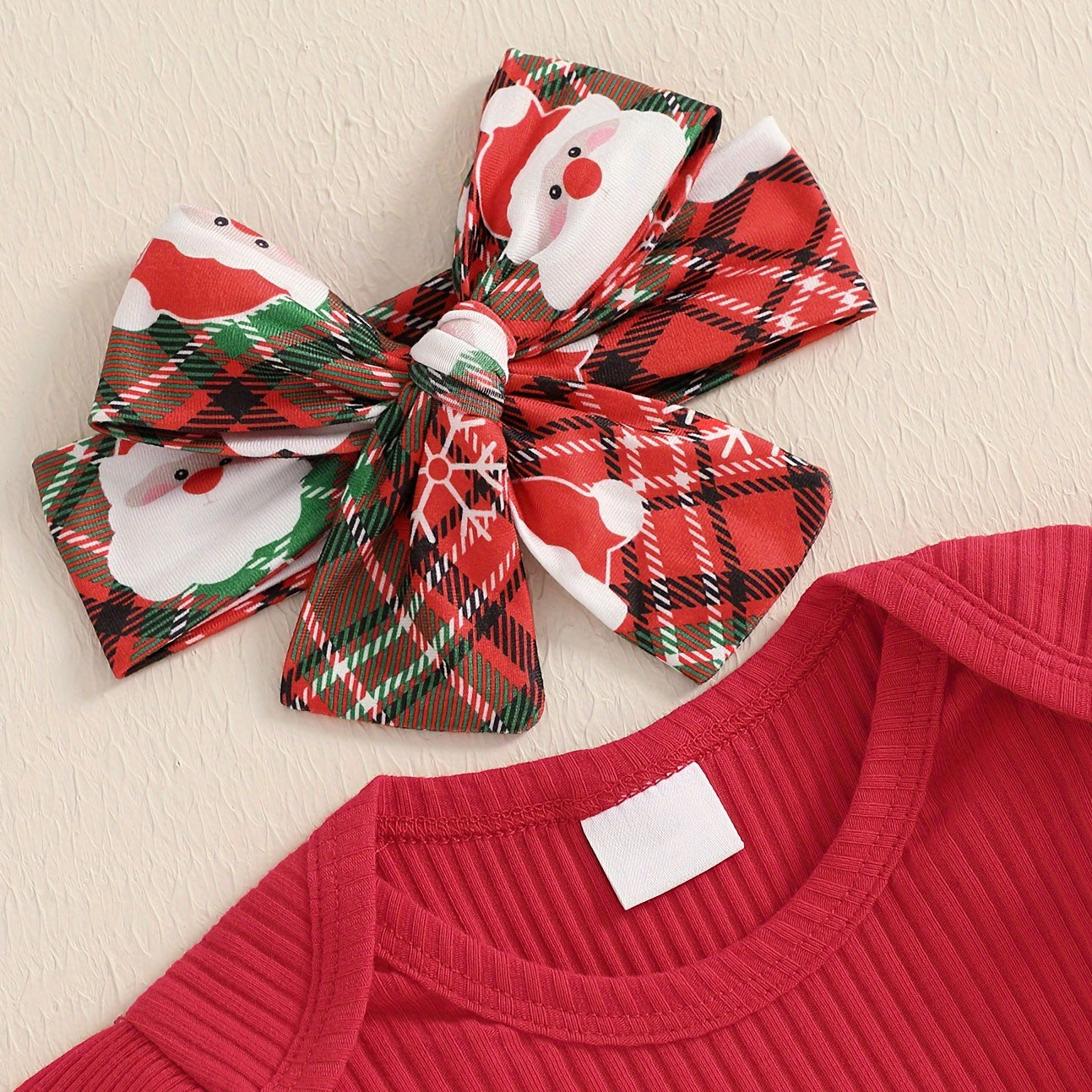 3PCS My First Christmas Letter Plaid Santa Claus Print Long Sleeve Baby Set