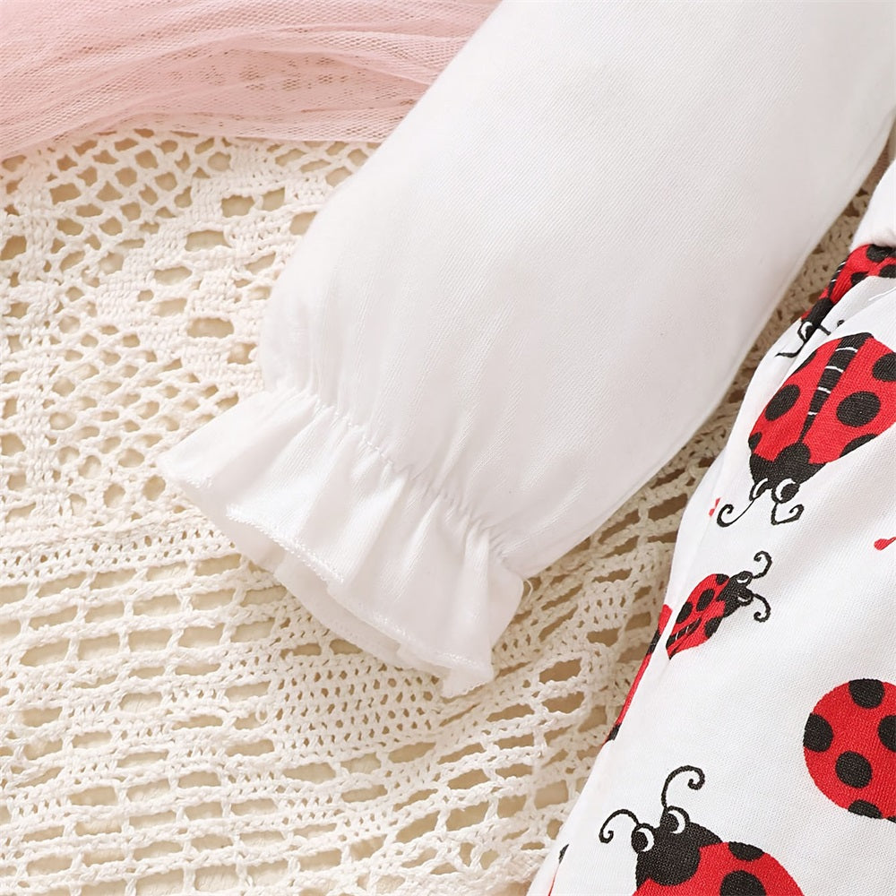Little Girl Letter Ladybug Print Long Sleeve Baby Jumpsuit