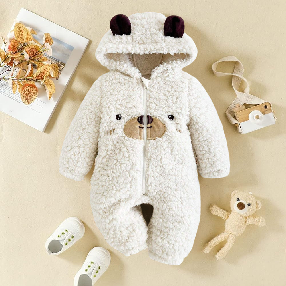 Cozy Bear Pattern Hooded Thicken Long Sleeve Baby Boy Jumpsuit