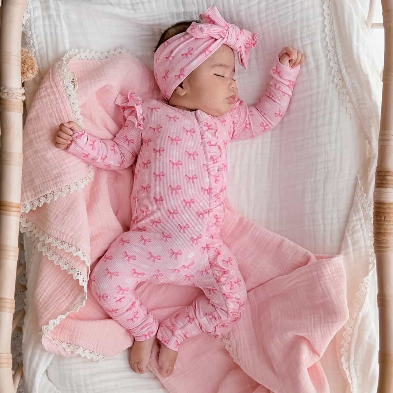 2PCS Adorable Bow Print Long Sleeve Zipper Baby Jumpsuit