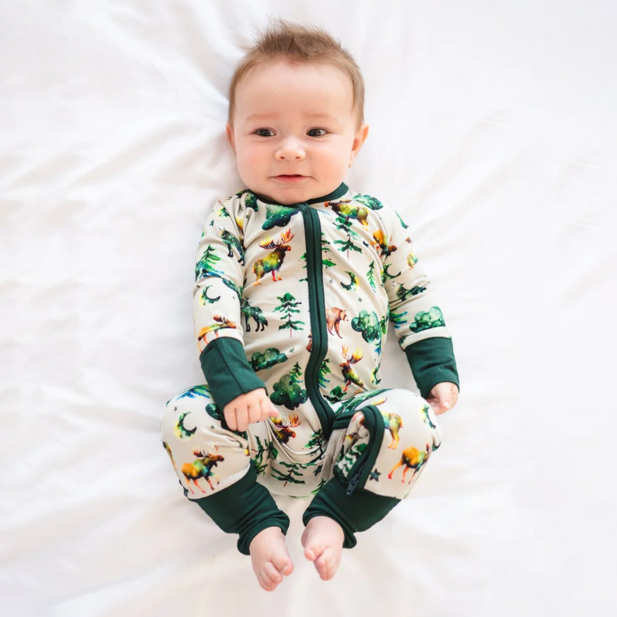 2PCS Forest Animals Print Long Sleeve Baby Jumpsuit