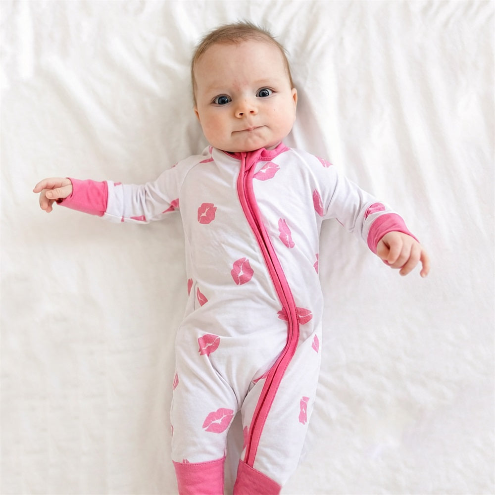 Causal Lip Print Pattern Long Sleeve Baby Jumpsuit