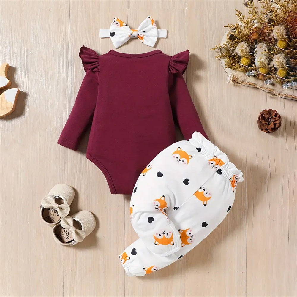3PCS Cute Fox Printed Long Sleeve Baby Set