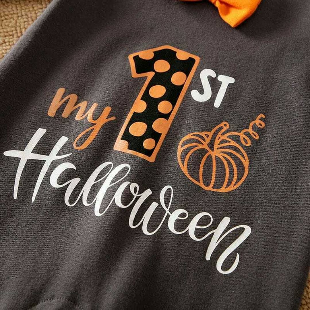 My 1st Halloween Letter Printed Long Sleeve Bow Baby Jumpsuit