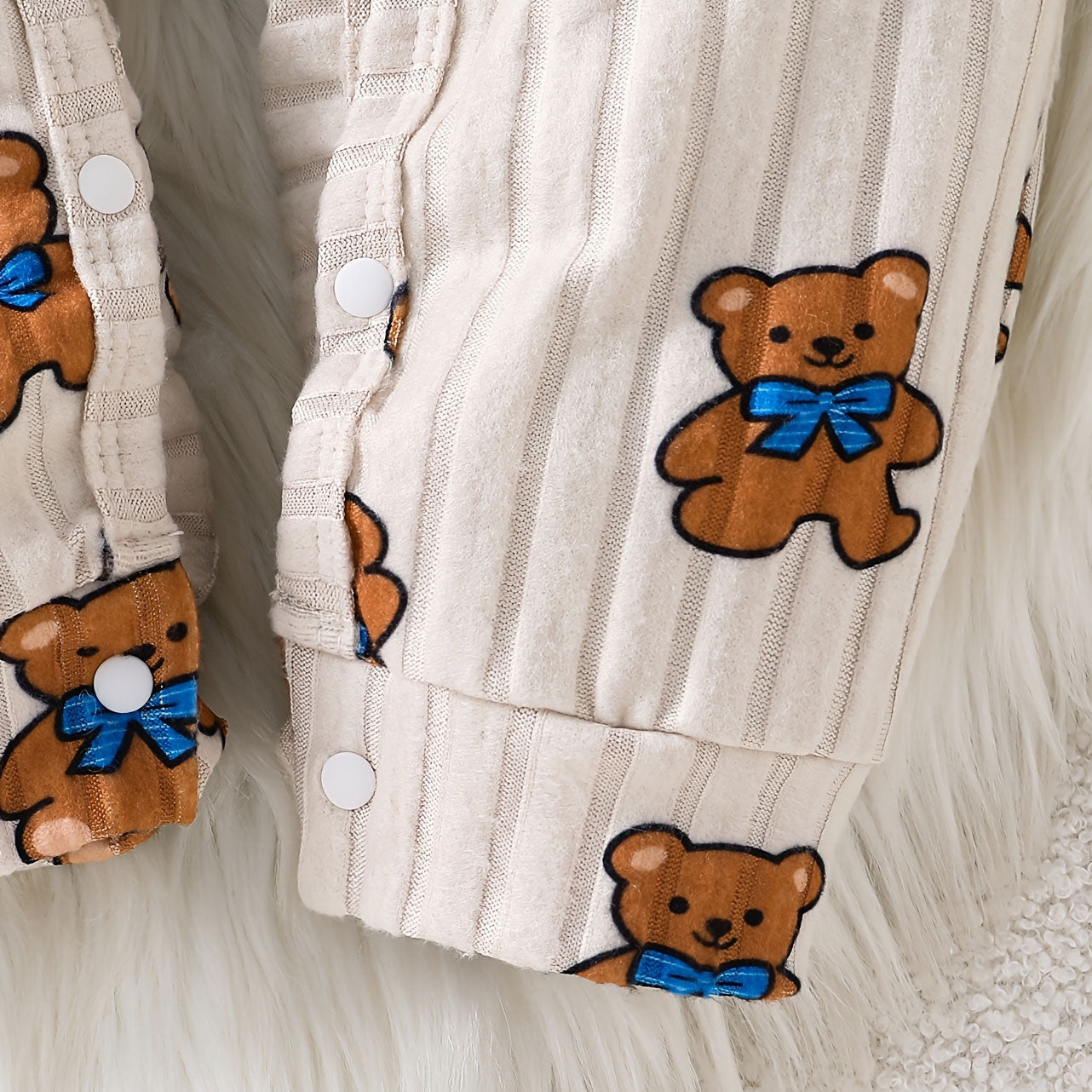 2PCS Bubbly Teddy Bear Print Long Sleeve Baby Jumpsuit