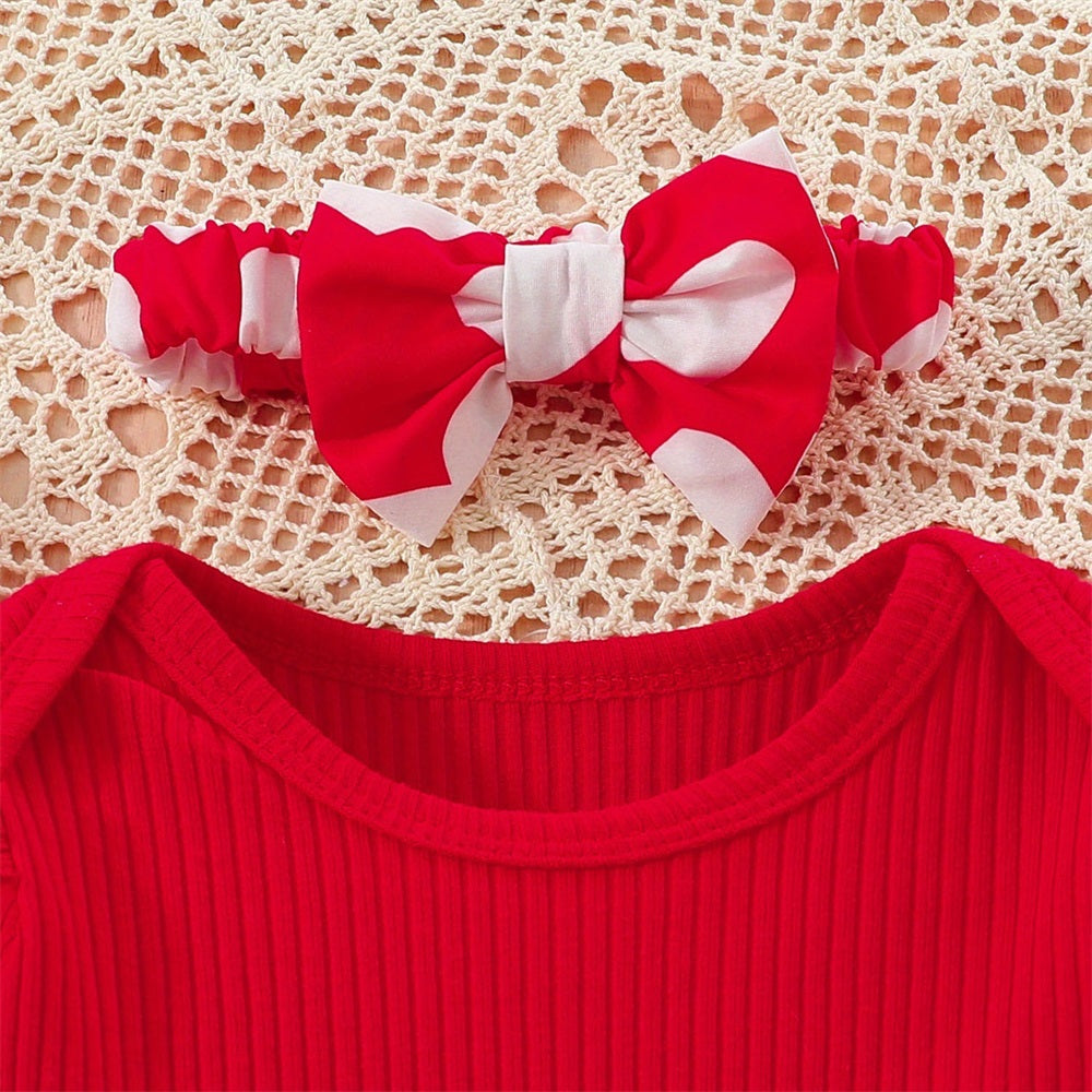 3PCS Stylish Comfy Heart Print Long Sleeve Baby Set