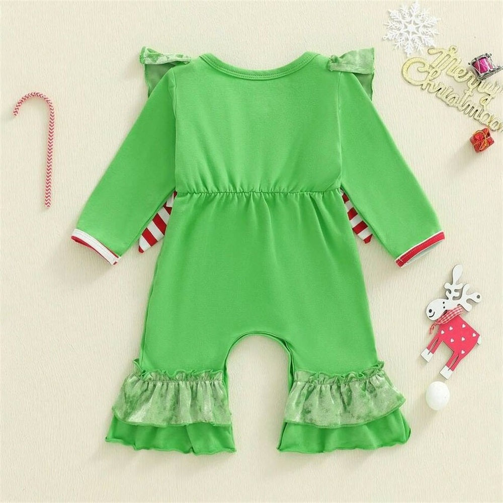 Christmas Heart Stripe Printed Baby Jumpsuit