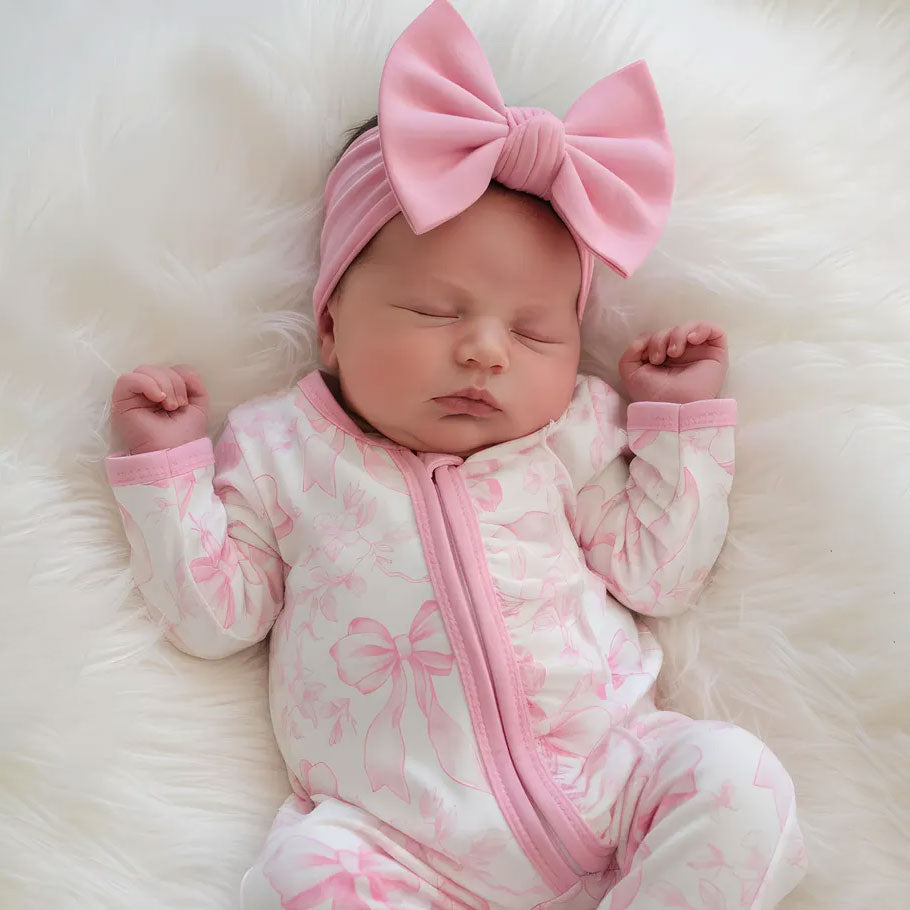 Bubbly Bow Printed Long Sleeve Zipper Baby Girl Jumpsuit