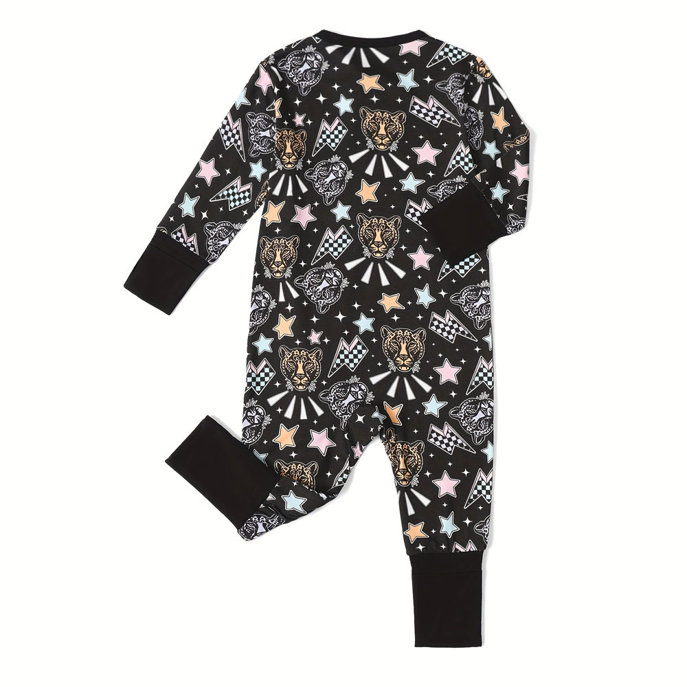 Cool Leopard Star Printed Long sleeve Baby Jumpsuit
