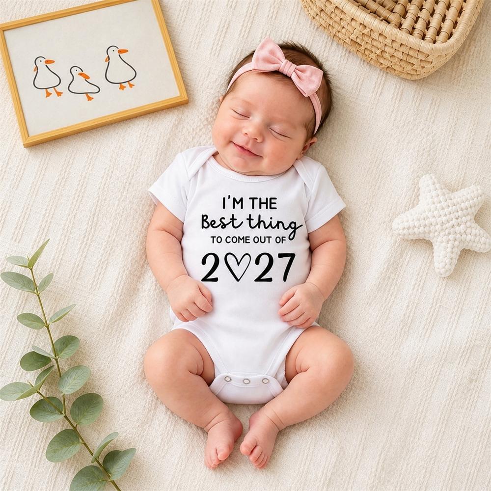 Cute Best Thing 2027 Letter Print Short Sleeve Baby Romper