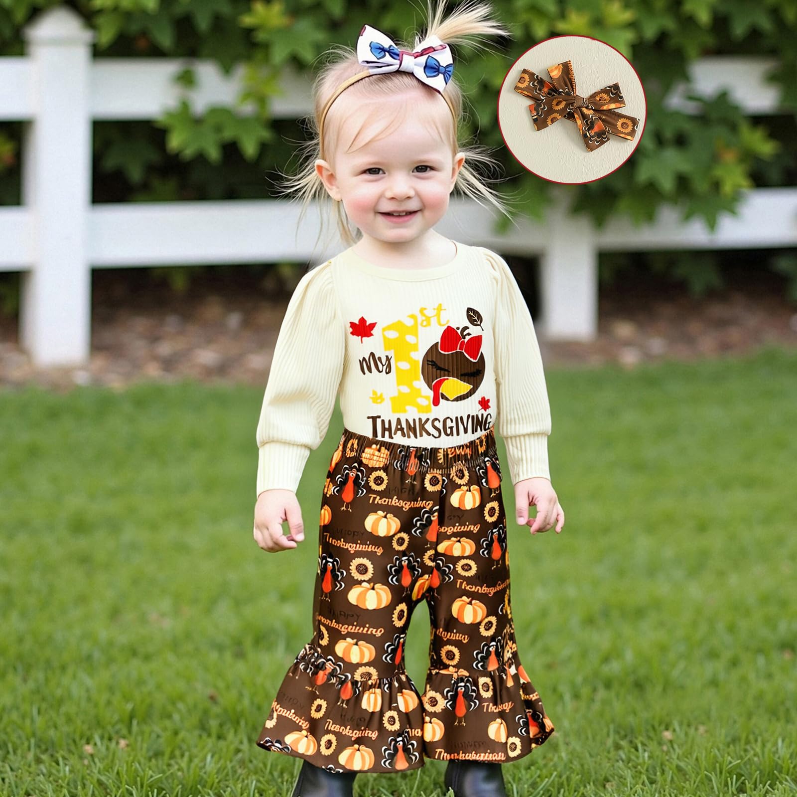 3PCS Chic My 1st Thanksgiving Letter Turkey Print Baby Set