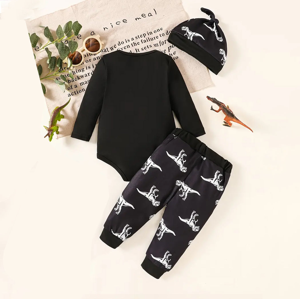 3PCS Brave Like A Brontosaurus Letter Dinosaur Printed Long Sleeve Baby Set