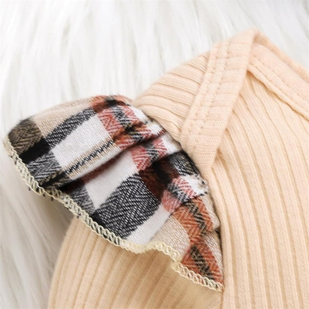 3PCS Cute Bow Print Plaid Long Sleeve Baby Set