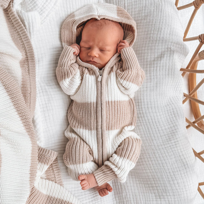 Chunky Knit Hooded Long Sleeve Baby Jumpsuit
