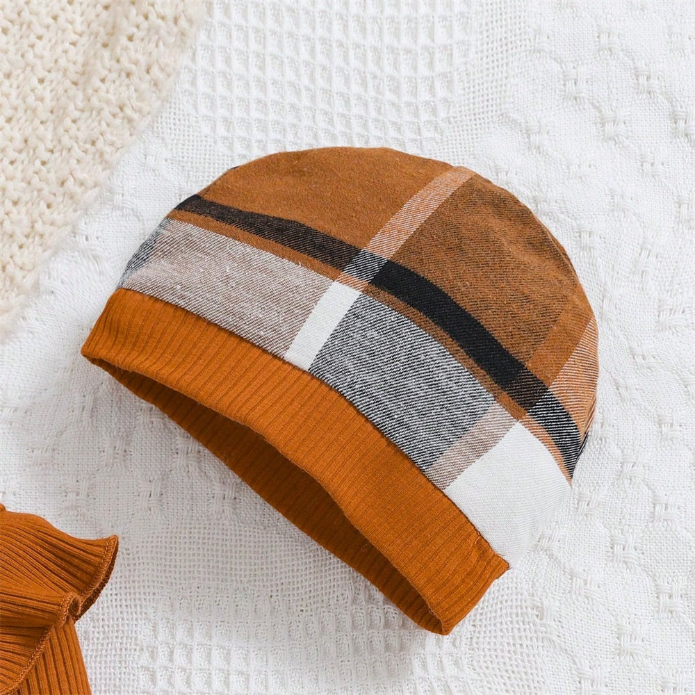 4PCS Fashion Plaid Print Long Sleeve Baby Set