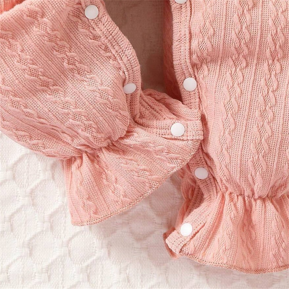 2PCS Lovely Solid Color Floral Appliqué Baby Jumpsuit