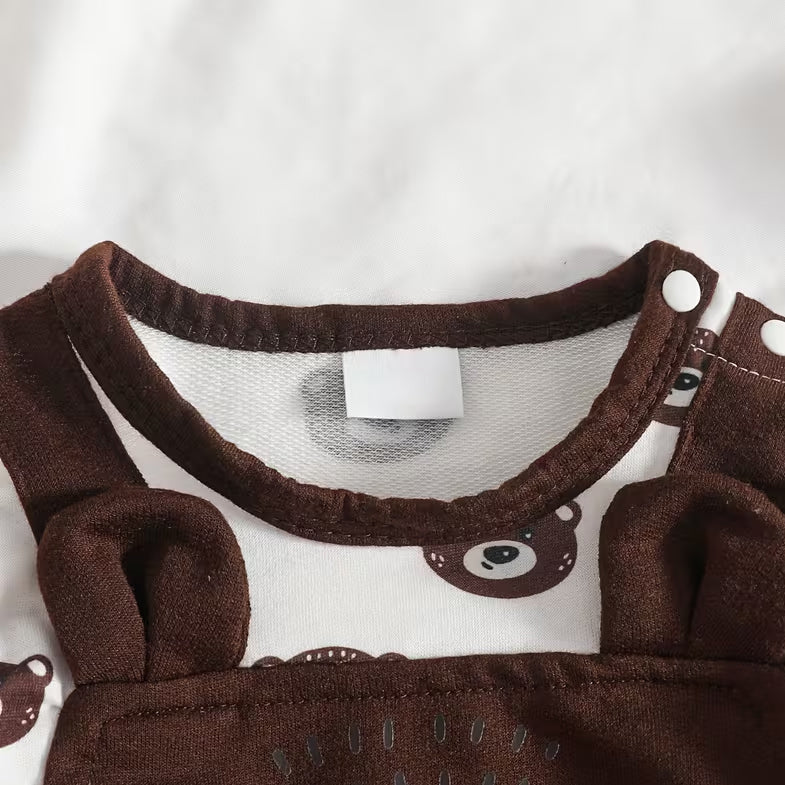 2PCS Timeless Bear Printed Faux Layer Baby Jumpsuit