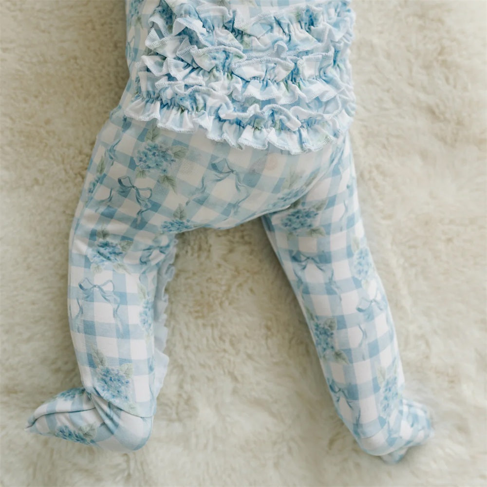 Adorable Floral Plaid Print Long Sleeve Zipper Baby Jumpsuit