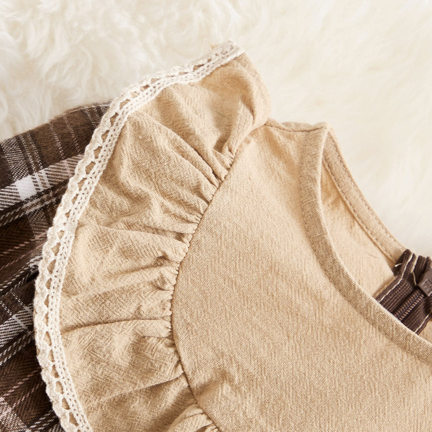 Plaid Print Ruffle Long Sleeve Baby Jumpsuit