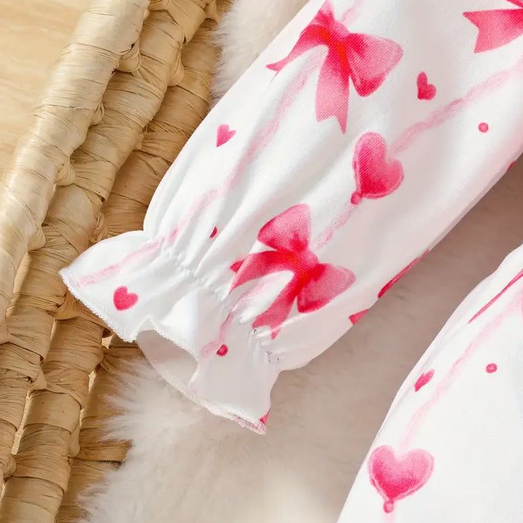 Charming Bow Printed Long Sleeve Baby Jumpsuit