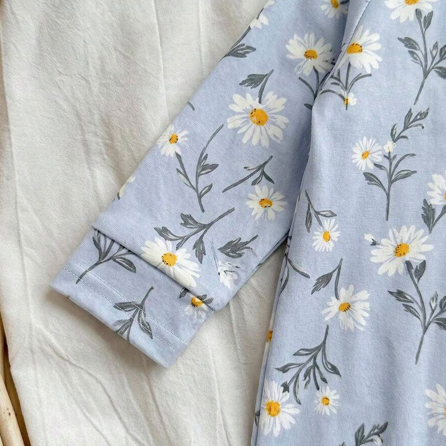 2PCS Sweet Daisy Print Long Sleeve Zipper Baby Jumpsuit