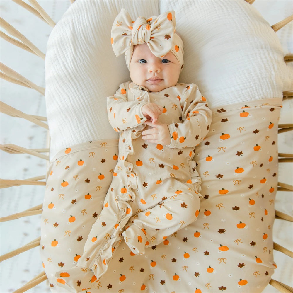 2PCS Fall-inspired Print Ruffle Long Sleeve Baby Jumpsuit
