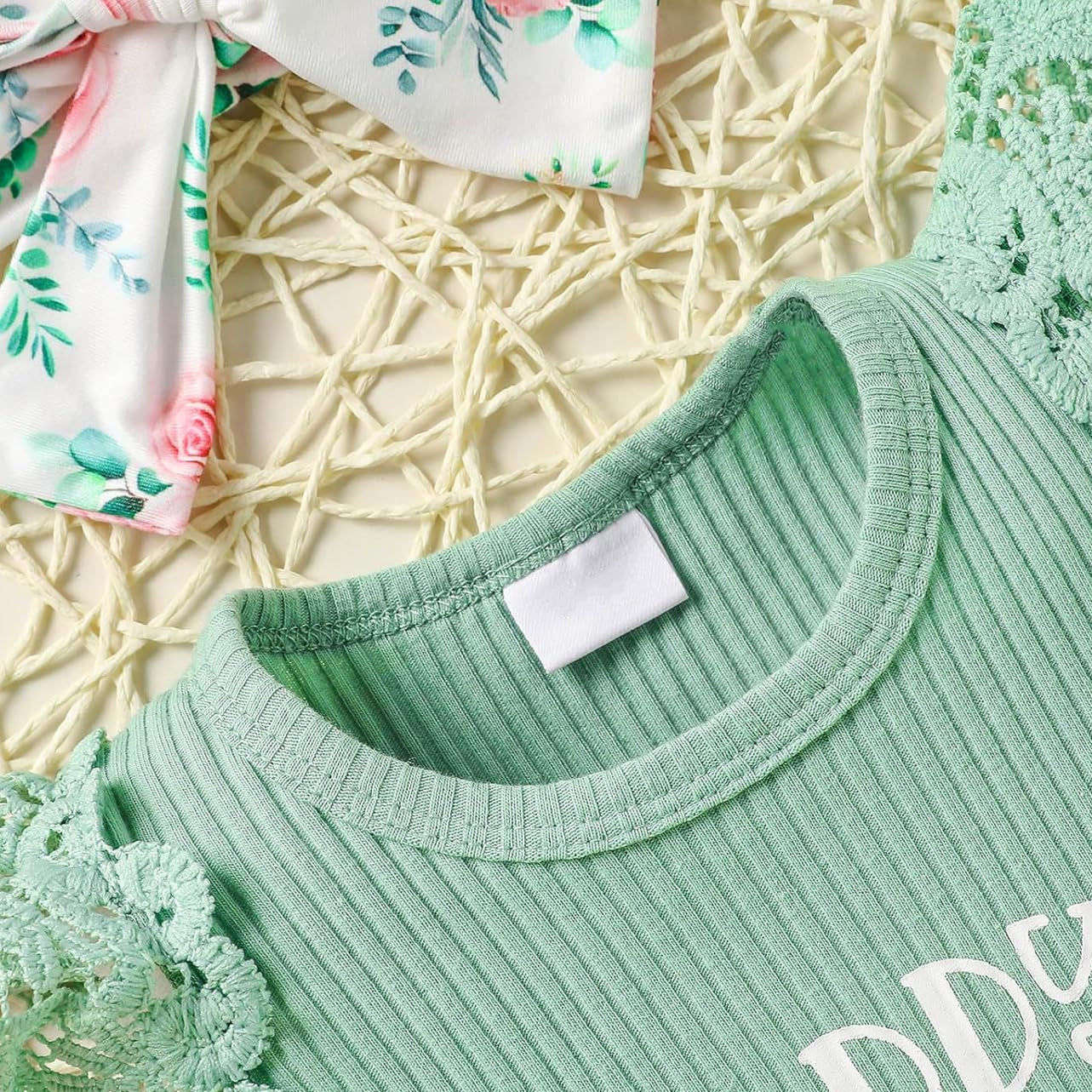 3PCS Lovely Daddy's Little Princess Letter Floral Print Baby Set