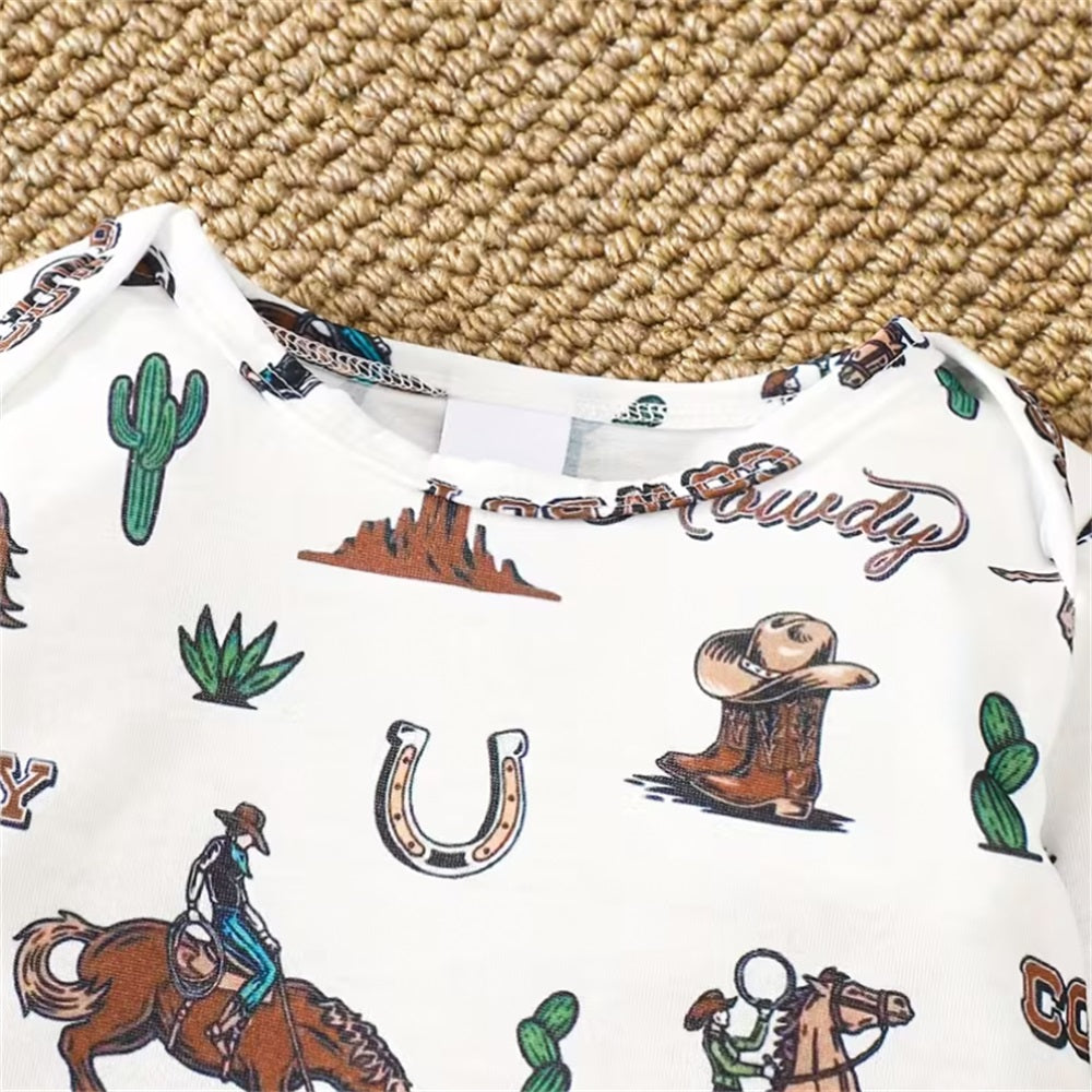 2PCS Cowboy Letter Print Long Sleeve Baby Overalls Set