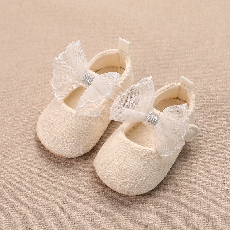Solid Color Bow Lace Soft Sole Walking Baby Shoes