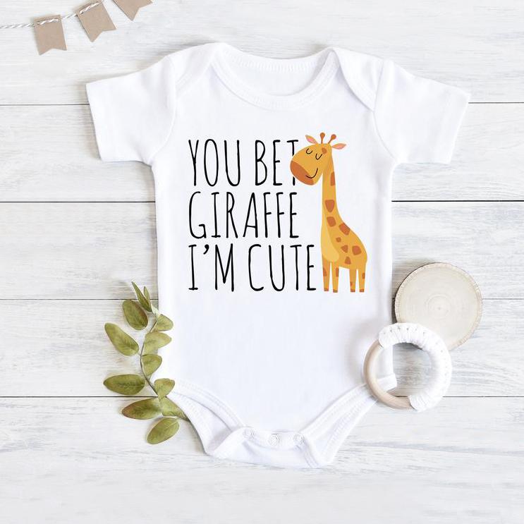 You Bet Giraffe I'm Cute Lovely Letters Giraffe Printed Short-sleeve Baby Romper