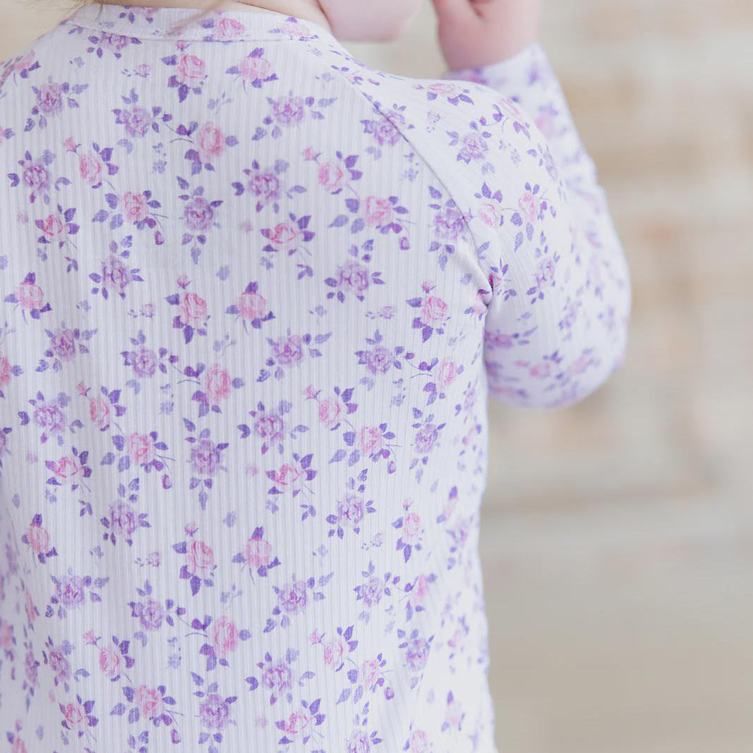 Elegant Floral Printed Long Sleeve Zipper Baby Jumpsuit