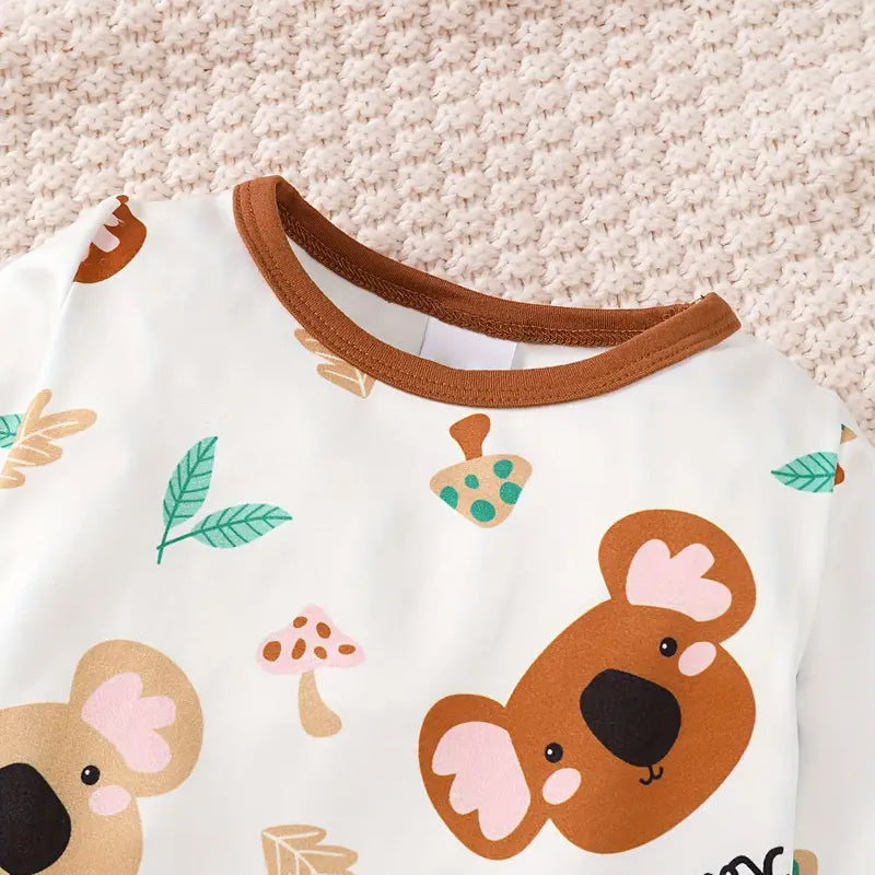 2PCS Comfortable Koala Printed Long Sleeve Baby Jumpsuit