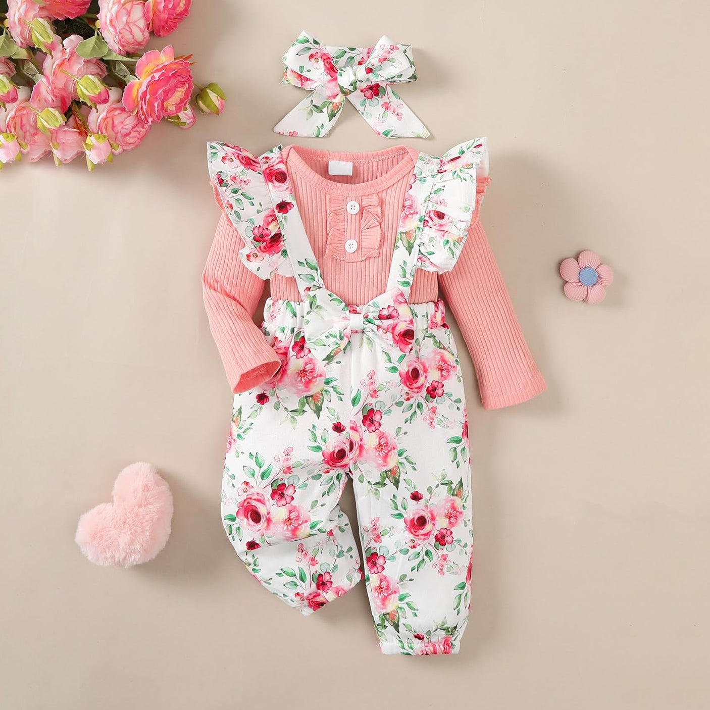 3PCS Grace Floral Printed Suspender Baby Set