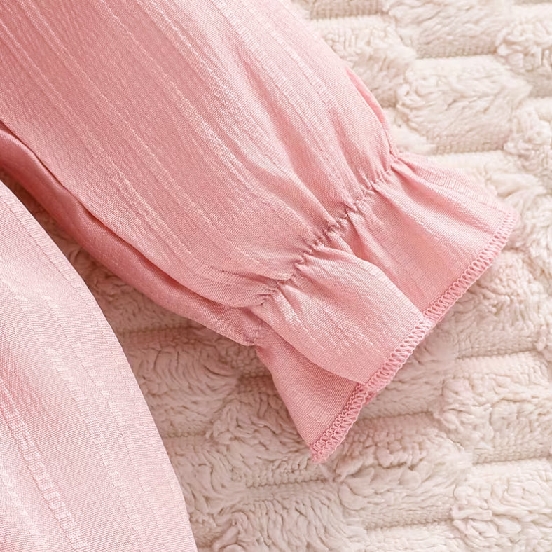 2PCS Sweet Pure Solid Color Long Sleeve Baby Jumpsuit