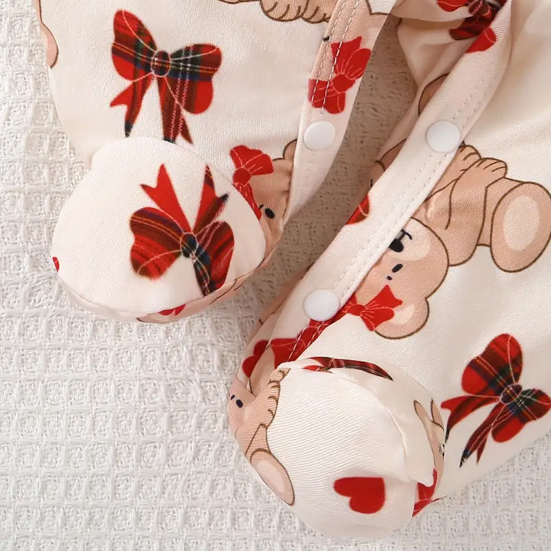 Lovely Christmas Bear Printed Baby Jumpsuit