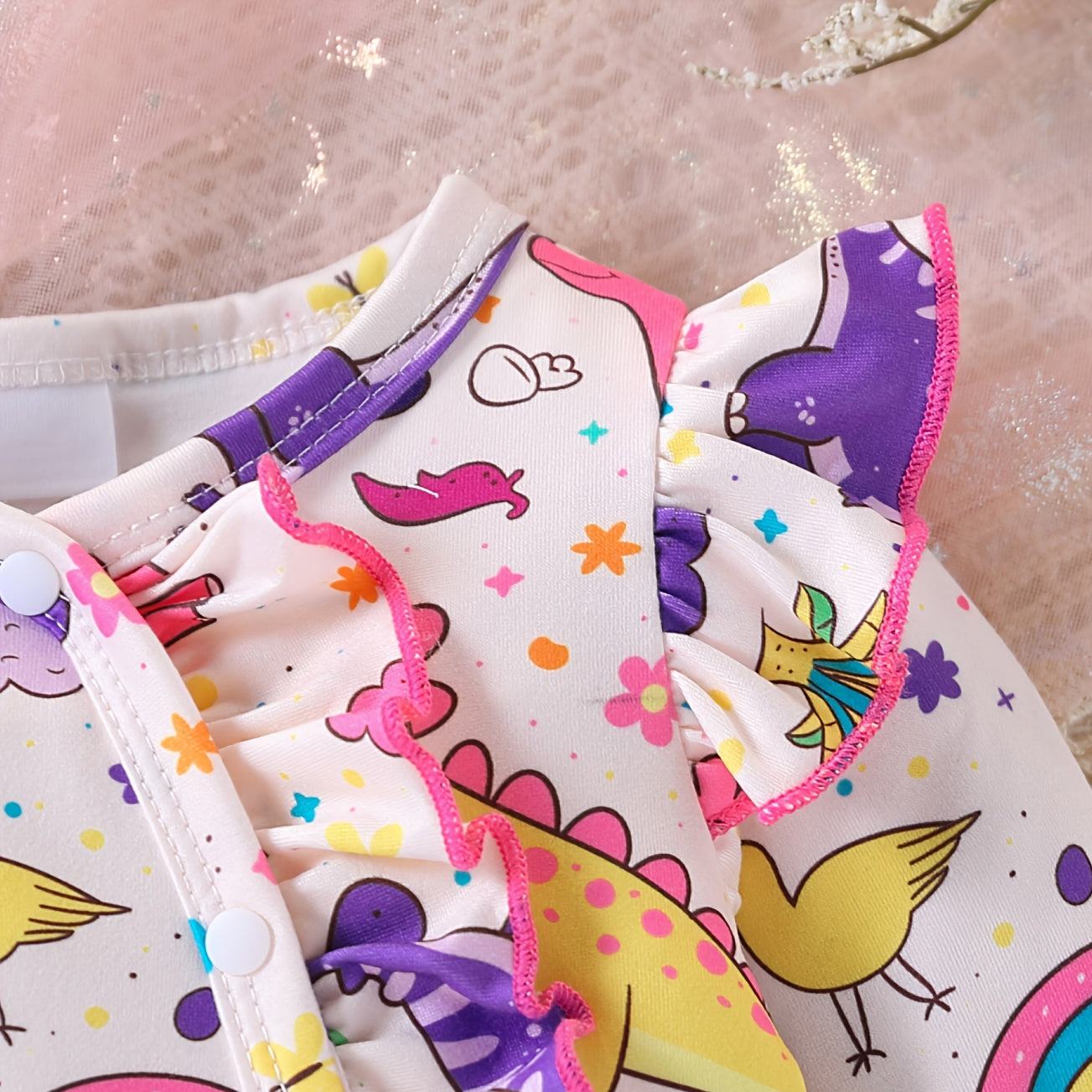 Unisex Baby Dinosaur Print Long Sleeve Ruffle Footed Romper