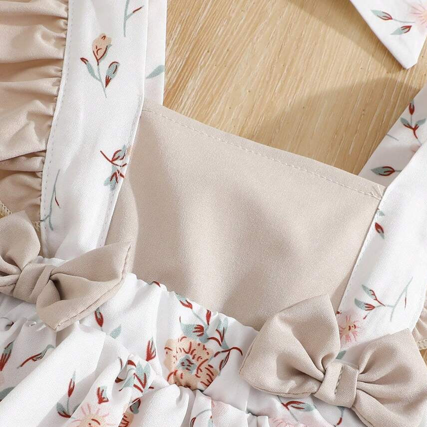 2PCS Timeless Floral Print Flutter Sleeve Baby Romper